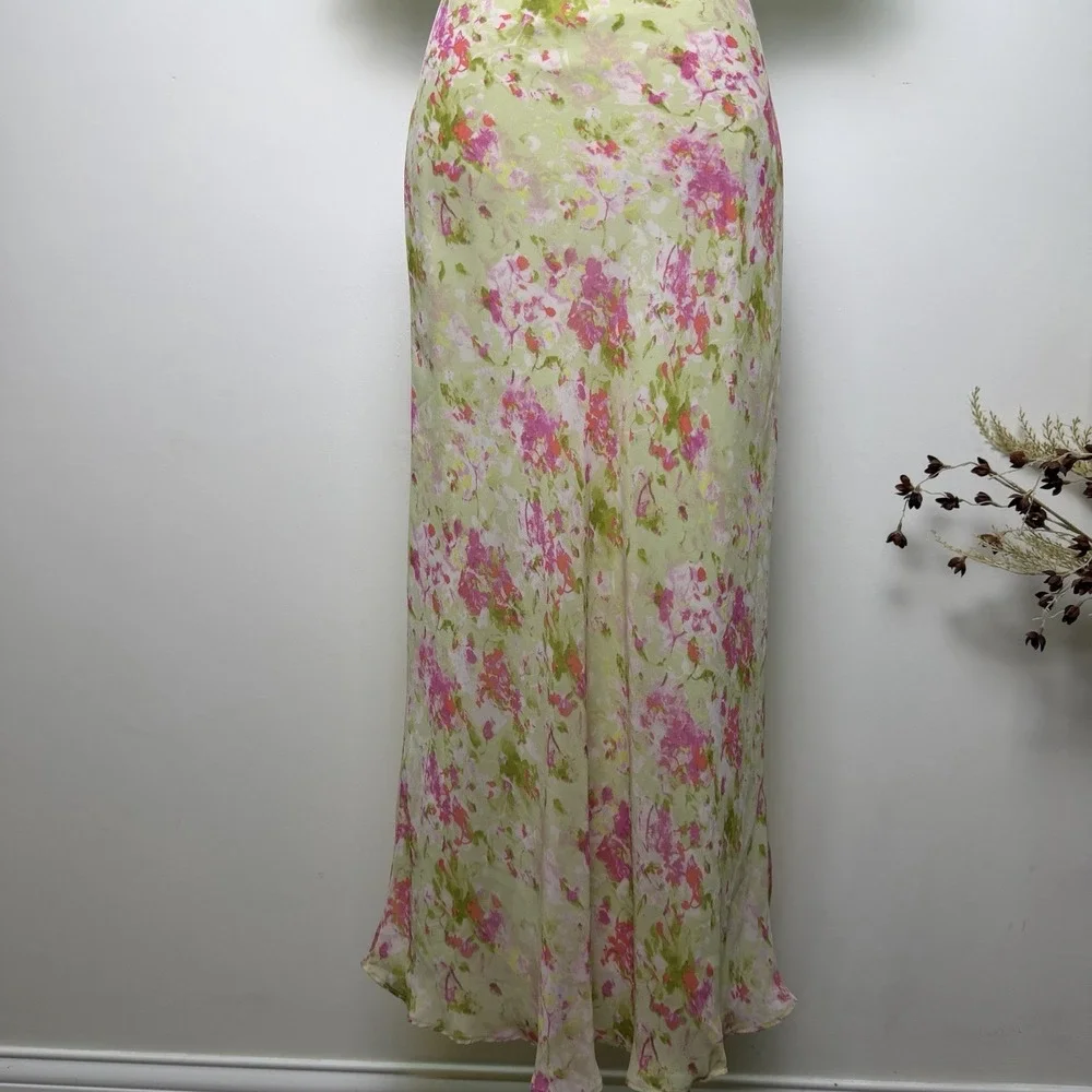 ASTR Tie Back Flutter Sleeve Open Back Cut Out Maxi Dress in Lime Pink Floral L - Picture 3 of 9